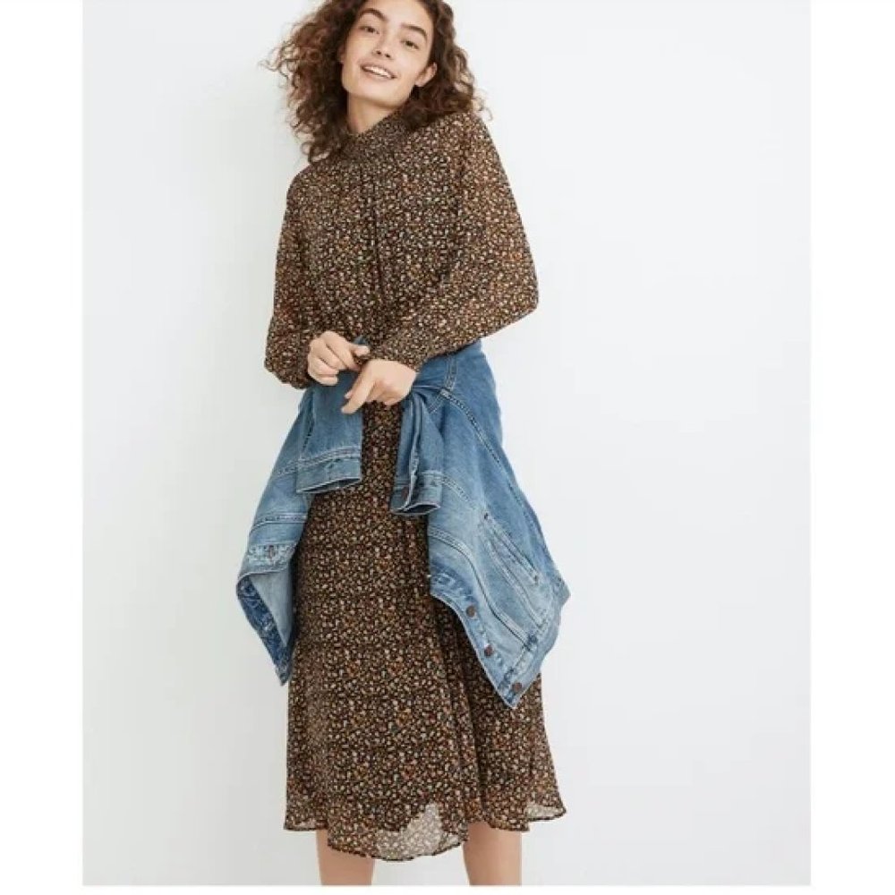 NWT Madewell Georgette Smocked-Neck Midi Dress in Folktale Paisley